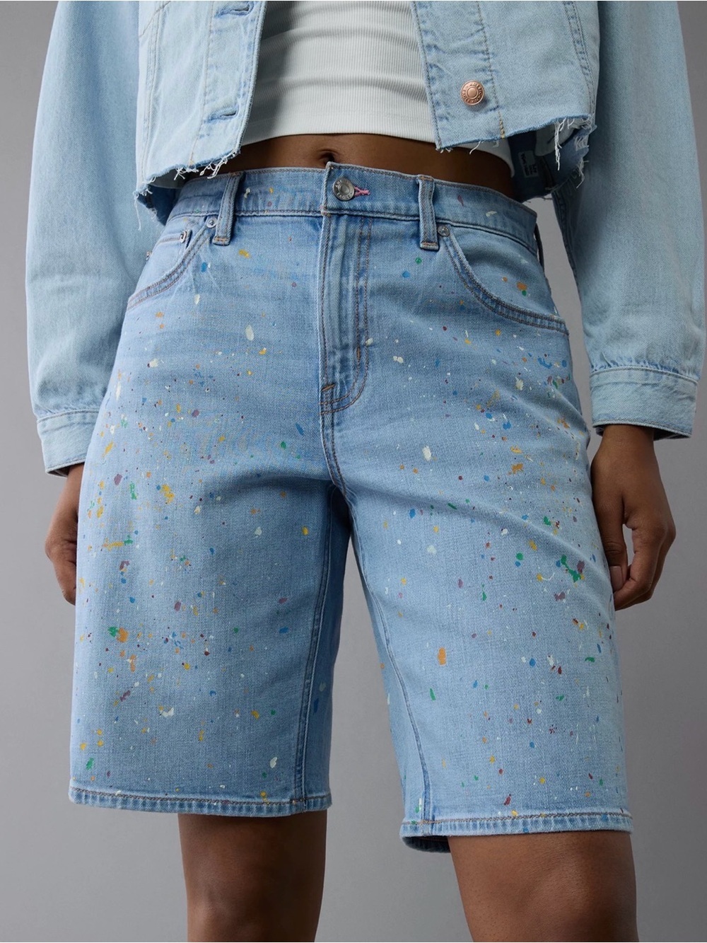 AE Pride Dreamy Drape Stretch Denim High-Waisted Jort Size 10 Inseam 11in